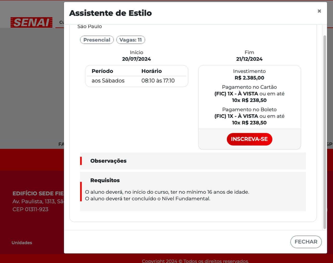 curso de assistente de estilo no Senai