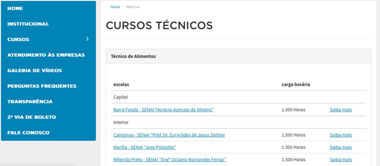 técnico em Informática para internet no Senai