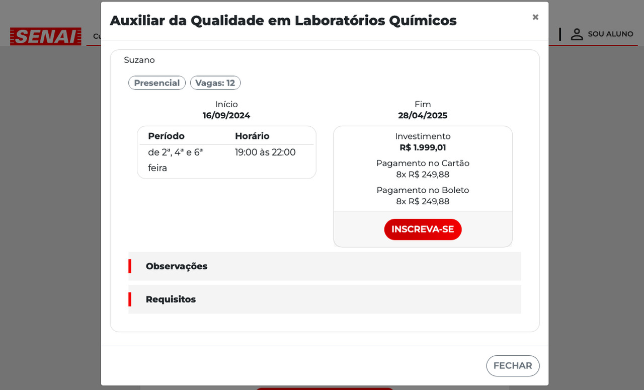 auxiliar da Qualidade em Laboratórios Químicos no Senai