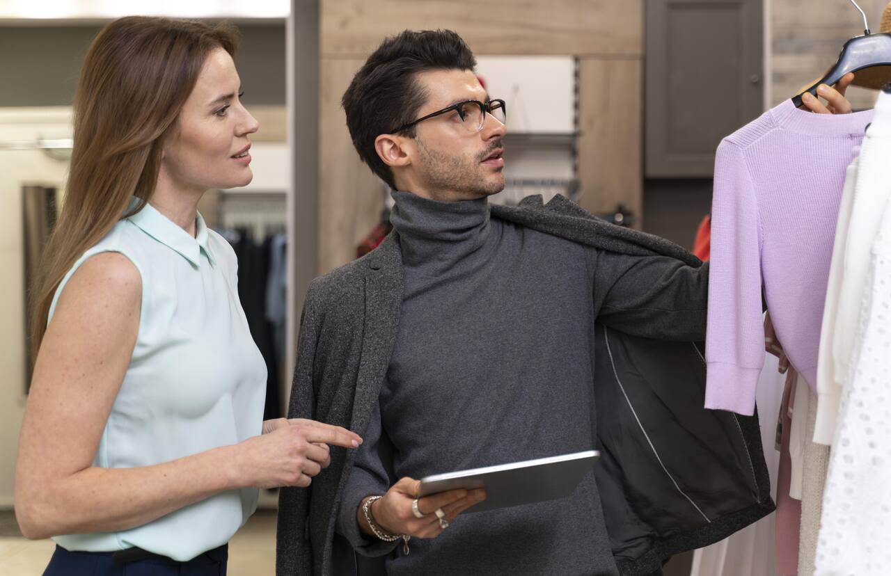 Personal Stylist mostra opções de roupas para cliente 