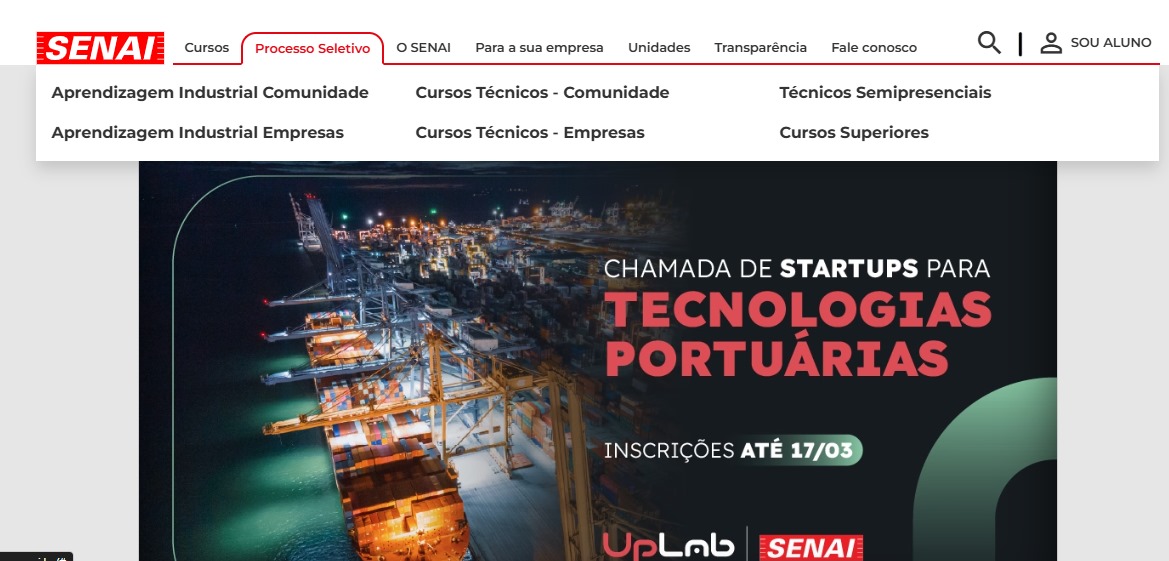 Captura de tela portal SENAI SP