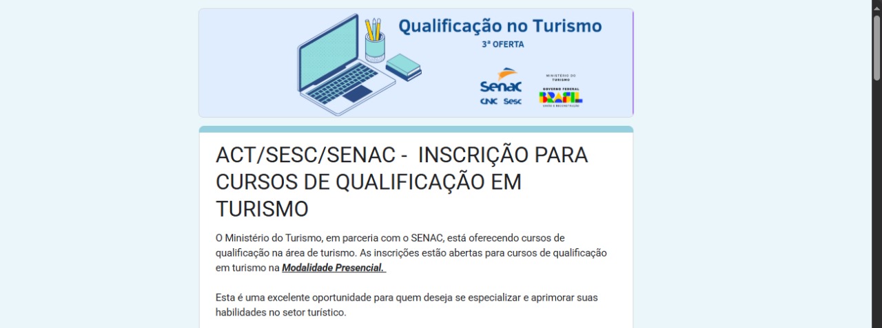 Cursos gratuitos de turismo SENAC Cursos gratuitos de turismo SENAC